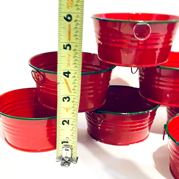 SET/7 CUTE CHRISTMAS MINIATURE METAL FARMHOUSE WASH BUCKET TRINKET FLORAL GIFT - Picture 2 of 4
